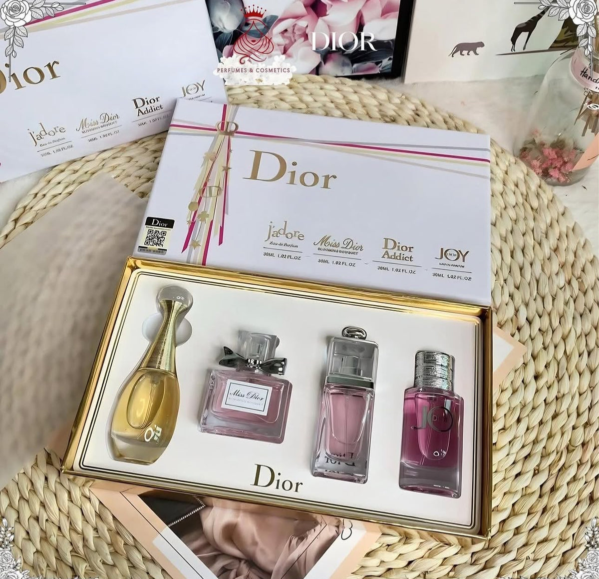 Dior Women’s Luxury Perfume Miniature Gift Set – J’adore, Miss Dior, Dior Addict & Joy – 4 Piece Collection
